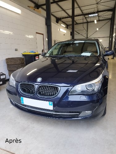 BMW Série 5 après rénovation des optiques : phares transparents et éclairage retrouvé